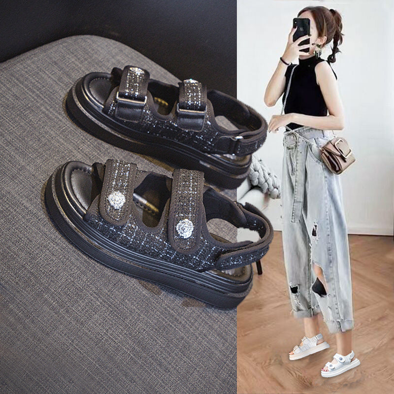 Sports daddy Sandals Casual Flat All-match Ins Tide Platform Shoes White Chaos