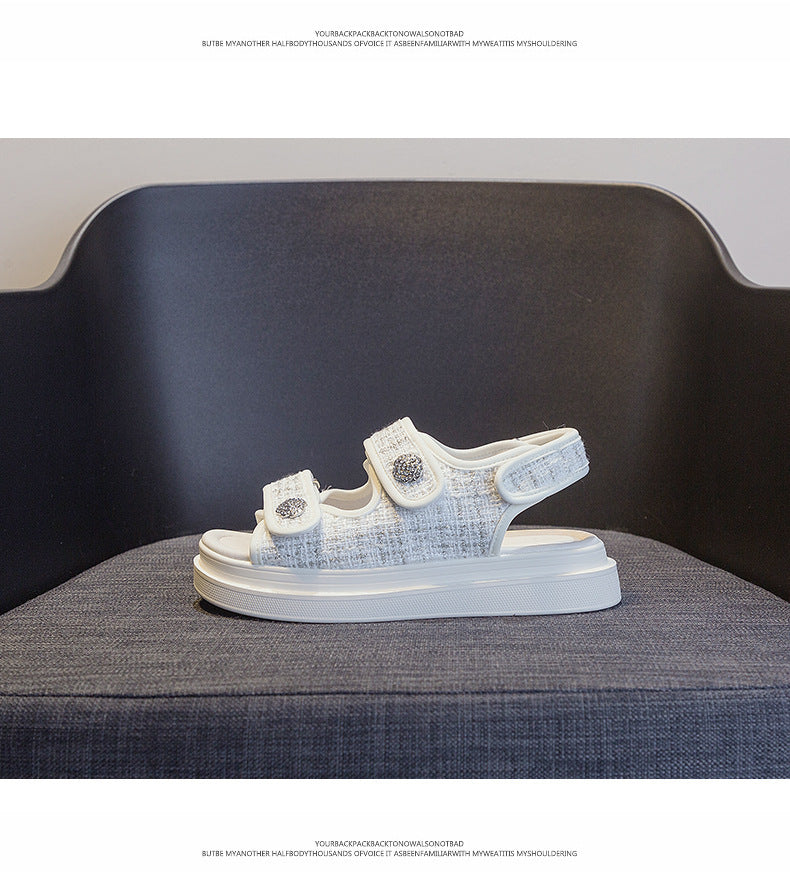 Sports daddy Sandals Casual Flat All-match Ins Tide Platform Shoes White Chaos