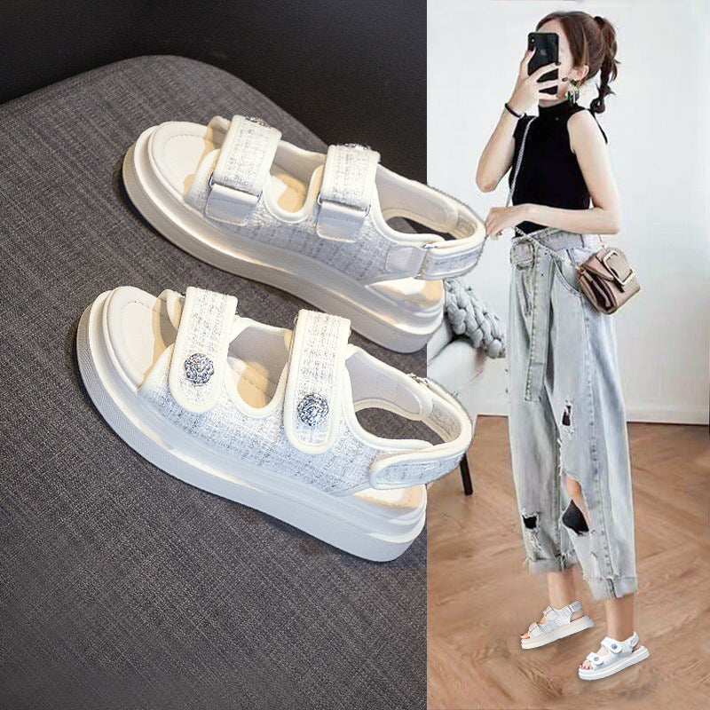 Sports daddy Sandals Casual Flat All-match Ins Tide Platform Shoes White Chaos