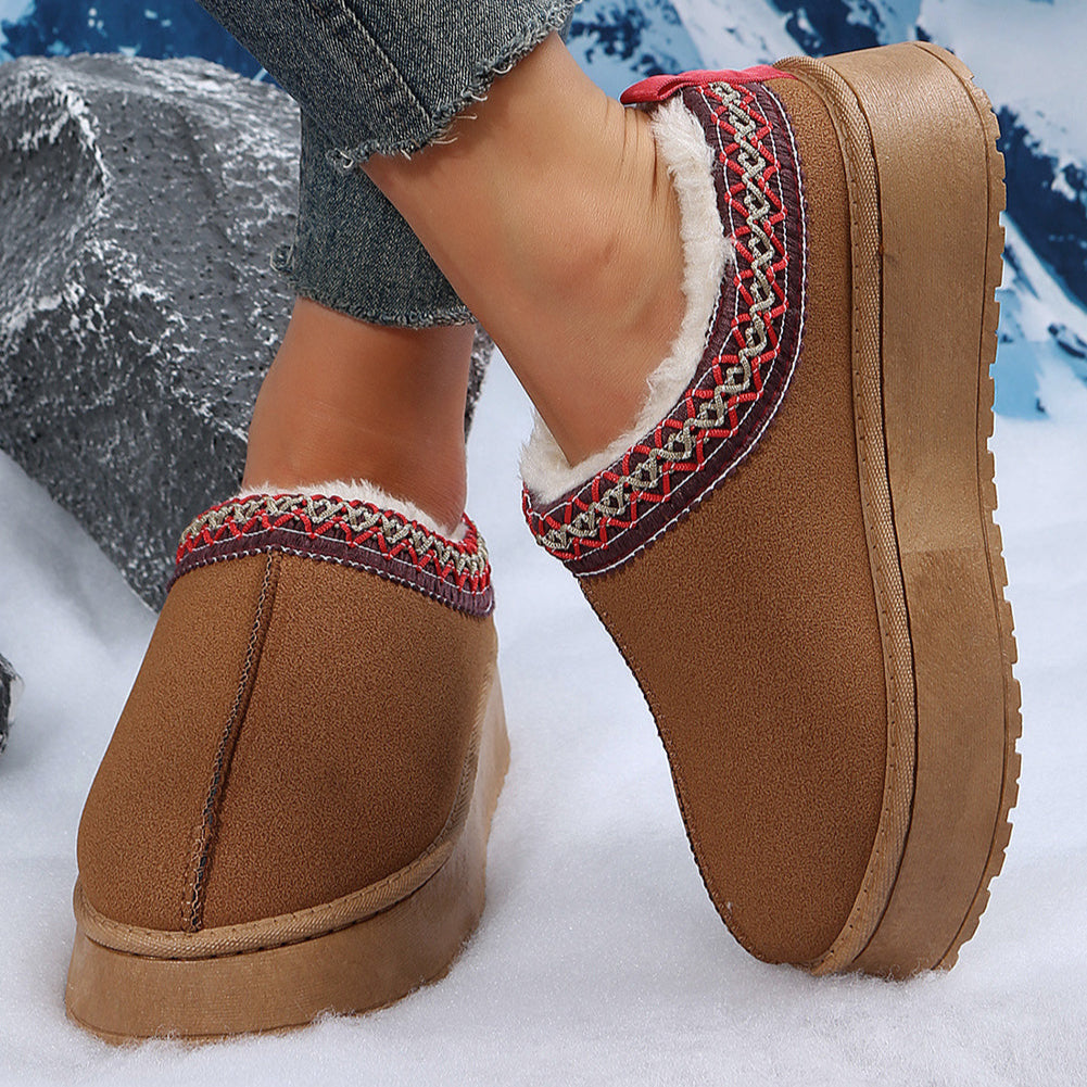 Chestnut Suede Contrast Print Plush Lined Snow Boots Coral Vanilla