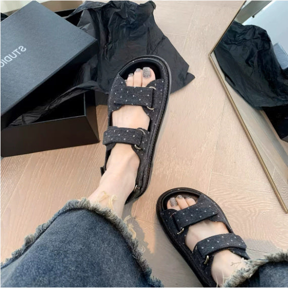 Sports daddy Sandals Casual Flat All-match Ins Tide Platform Shoes White Chaos