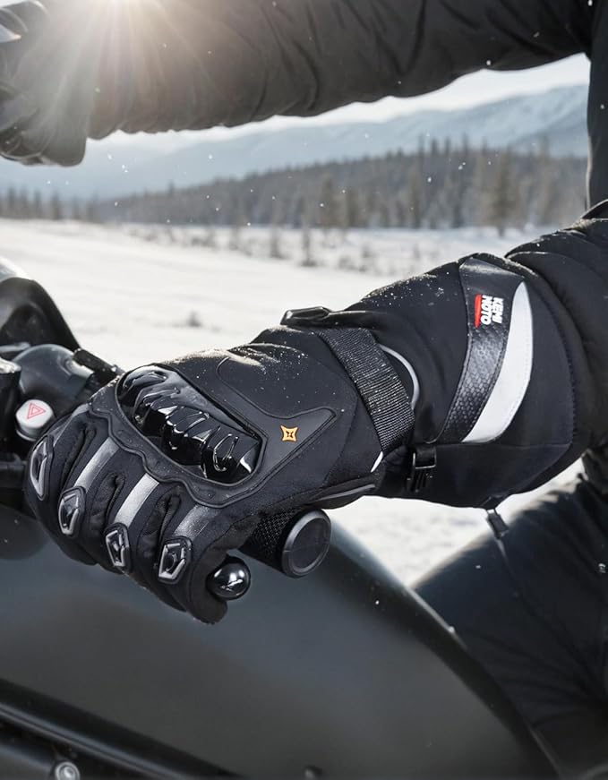 KEMIMOTO Heated Motorcycle Gloves for Men and Women with Hard Protective Shields, 7.4V 3000mAh Rechargeable Battery, Waterproof, Windproof, Touchscreen Compatible kemimoto