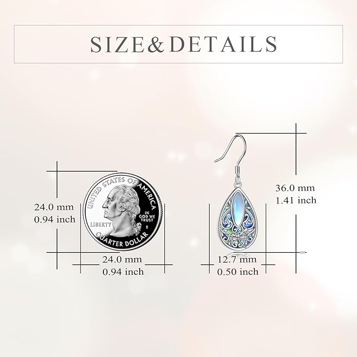 YFN Filigree Moonstone Dragonfly Earrings Sterling Silver Teardrop Bohemian Irish Celtic Knot Drop Dangle Earrings Abalone Shell Jewelry Gifts for Women YFN