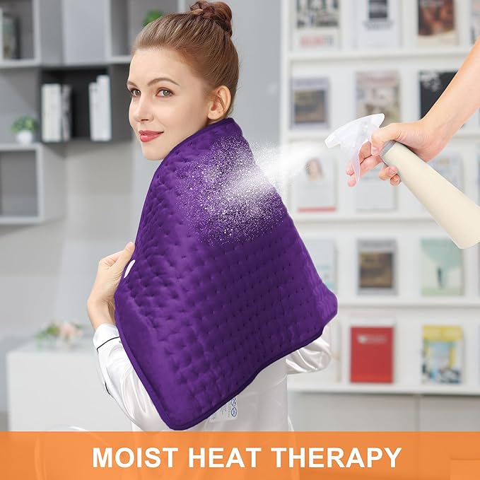 Deepsoon Heating Pad,Electric Heating Pads for Back,Neck,Abdomen,Moist Heating Pad for Shoulder,Knee,Arms,Legs,Dry/Moist Heat & Auto Shut Off,Birthday Gifts for Men and Women,Dark Purple,33x17 Inch Deepsoon