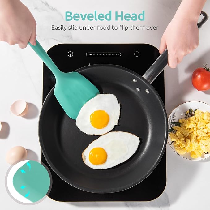 U-Taste 600ºF Heat Resistant Silicone Turners: 13.6in Long Solid & Slotted Kitchen Spatula Flipper, Wide and Large Flexible Cooking Utensil for Flipping Egg, Pancake, Cookie (Aqua Sky, 2PCS) U-Taste