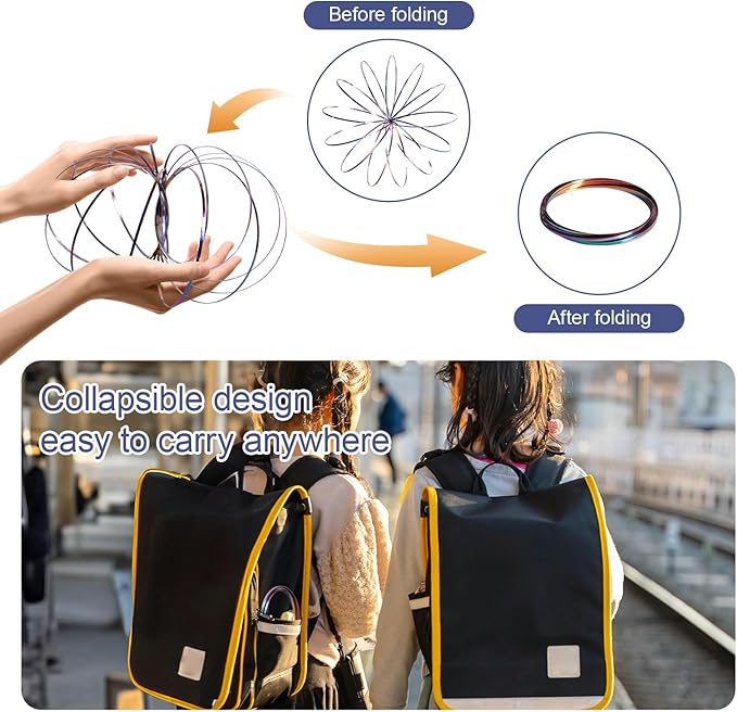 Glow in The Dark Magic Flow Ring Kinetic Spring Toy - 304 Stainless Steel Arm Spinner Fidget Toy for Stress & Anxiety Relief, Sensory Gift for Teens Adults (Colorful)