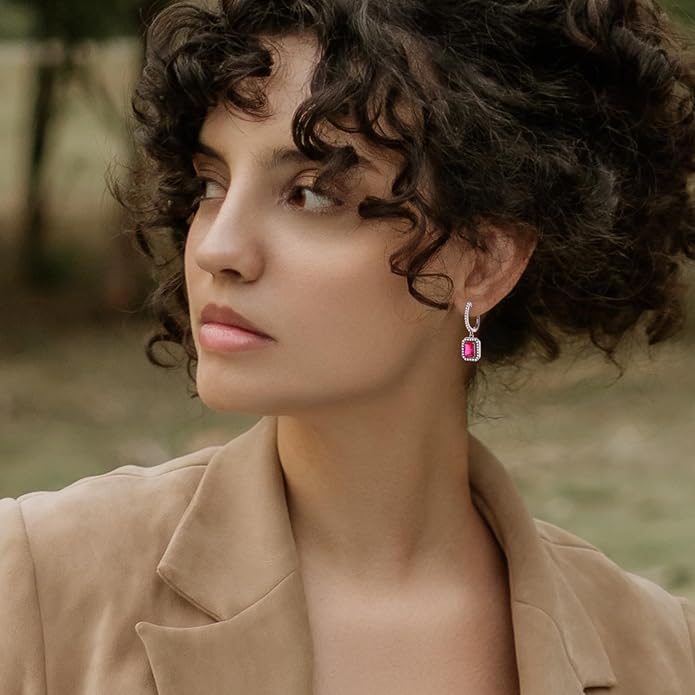 Women's Solitaire Dangle Drop Earrings 925 Sterling Silver Pure Square Huggie Earrings Hoop Dangle Drop Earrings Jewelry Gift WisbalJewelry