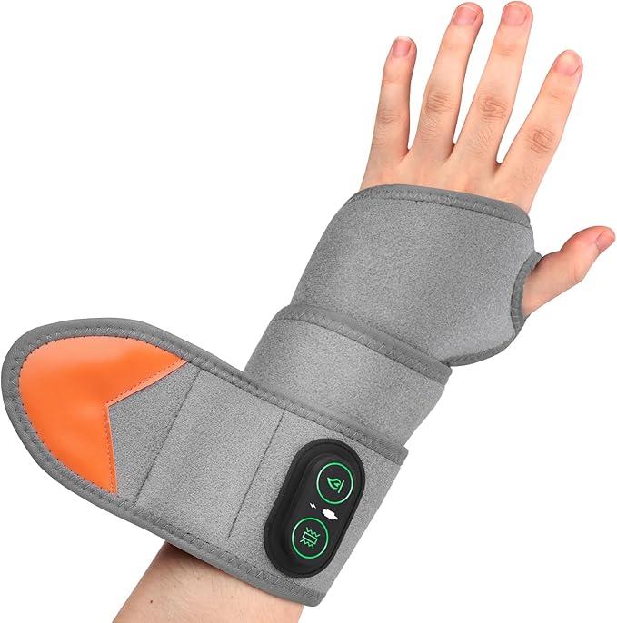 Cordless Wrist Heating Pad Wrap for Arthritis and Carpal Tunnel, Rechargeable Heated Wrap Pad Wrist Massager for Hand Pain Relief, Red Light Heated Therapy Brace for Wrist to Woman Man and Elder, Gray WOLOYHEATIE