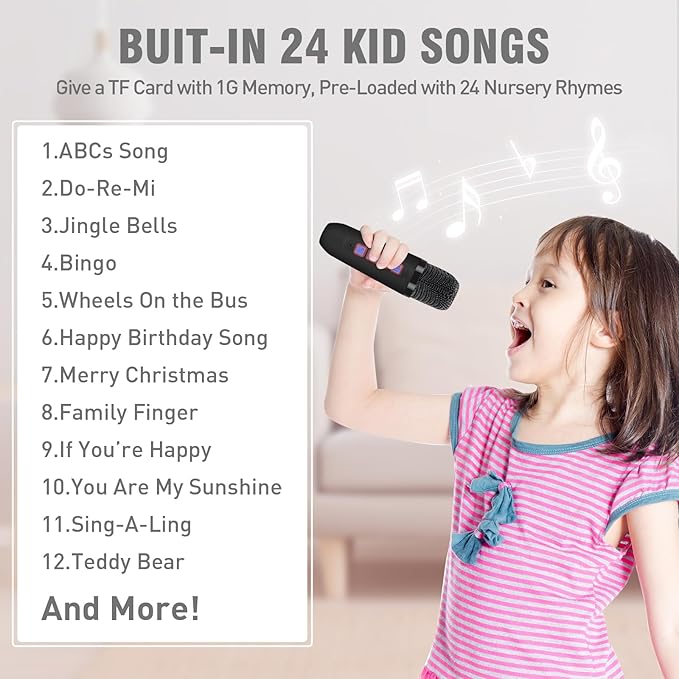 Karaoke Machine for Kids Portable Bluetooth Speaker with 2 Wireless Microphone 24 Pre-Loaded Nursery Rhymes Robot Kids Christmas Birthday Gifts for Girls Boys Ages 2,3,4,5,6,7,8,9,10,11,12 +Year Old FINYIORE