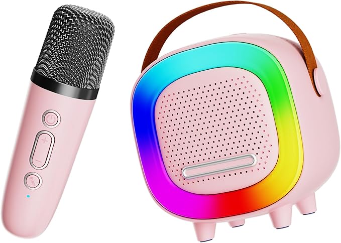 Mini Karaoke Machine Speaker for Kids Adults, Portable Bluetooth with 1 Wireless Microphones, Children's Day Birthday Gift Ideas for Toys for Teens Boys and Girls Aged 4, 5, 6, 7, 8, 9, 10, 11, 12+ Kick Boosters