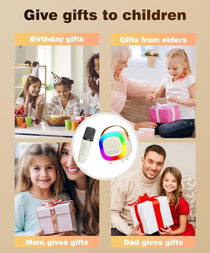Mini Karaoke Machine Speaker for Kids Adults, Portable Bluetooth with 1 Wireless Microphones, Children's Day Birthday Gift Ideas for Toys for Teens Boys and Girls Aged 4, 5, 6, 7, 8, 9, 10, 11, 12+ Kick Boosters