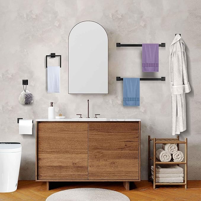 5 Pieces Towel Bar Set Matte Black Bathroom Hardware Accessories Set Include Towel Rack TP Holder Towel Ring Coat Hooks Stainless Steel Wall Mounted Towel Holder Set for Bathroom,23.6 in Woekme