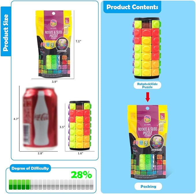 R.Y.TOYS Rotate and Slide Puzzle-Design Patent,Fidget Toys(Restore Order/Create Patterns) 8 Colors,7 Layers-Detach Piece for Quick Play,Brain Teaser,Sensory Toys,Birthday Gifts,Stocking Stuffers