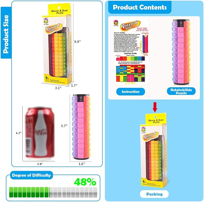 R.Y.TOYS Rotate and Slide Puzzle-Design Patent,Fidget Toys(Restore/Create) 8 Colors,12 Layers-Detach Piece for Quick Play,Brain Teaser,Sensory Toys,Stocking Stuffers,Easter Basket Stuffers Essentials