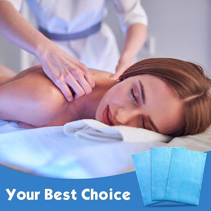 Tegeme 150 Pieces Disposable Massage Table Sheets 31" x 70" Waterproof Bed Sheets Non Woven Bed Cover for Massage Table Beauty Salons Tatto Spa Hotels(Blue) Tegeme