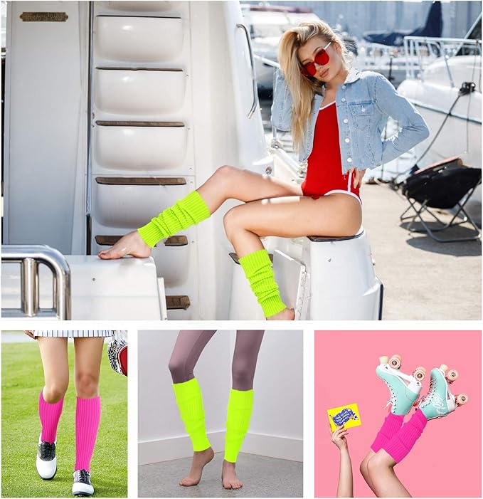 v28 Women Juniors Neon Ribbed Leg Warmers for 80s Eighty's Party Sports Yoga v28