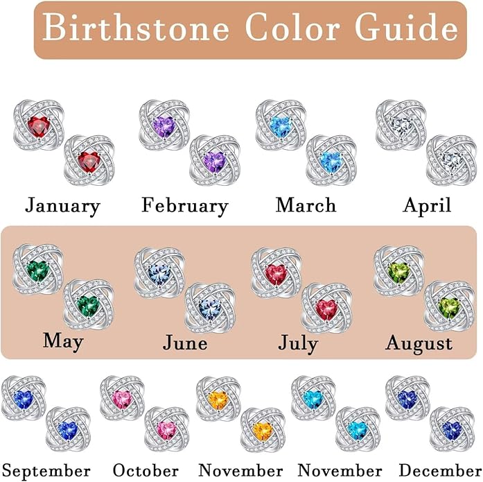 Iefil 925 Sterling Silver Birthstone Earrings for Women - Anniversary Valentines Day Gifts for Her, Mothers Day Birthday Gifts for Women Wife Mom Daughter IEFIL