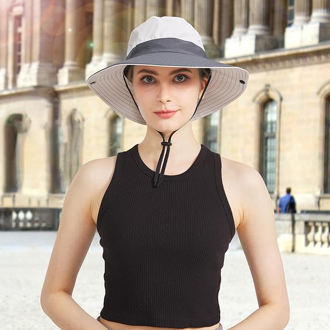 NPQQUAN Ponytail Sun Bucket Hats for Women Men Wide Brim UPF 50+ Fishing & Beach Hats NPQQUAN