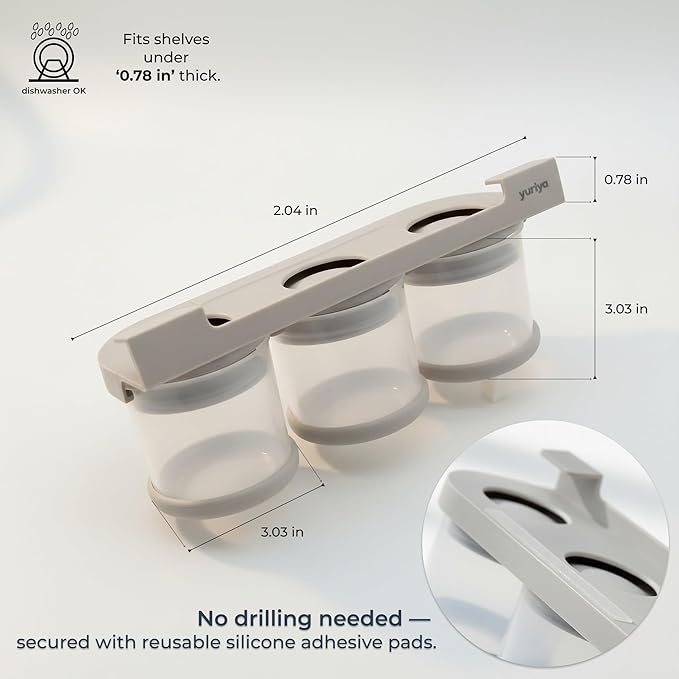 Under-Shelf Spice Rack with 3 Airtight Jars, Measuring Lids, Space-Saving Hanging Organizer for Salt, Sugar & Spices yuriya