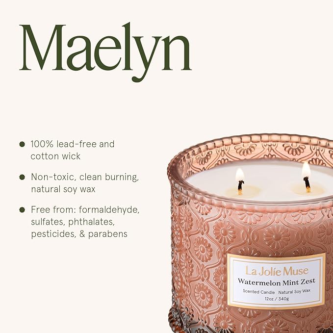 LA JOLIE MUSE Watermelon Mint Zest Candle - Eucalyptus, Sage, Lavender | 12 oz Large 2-Wick Soy Wax Candle | 60 Hours Clean Burn | Gift-Ready for Hosts & Gatherings | Elegant Home Décor LaJol%C3%ADeMuse