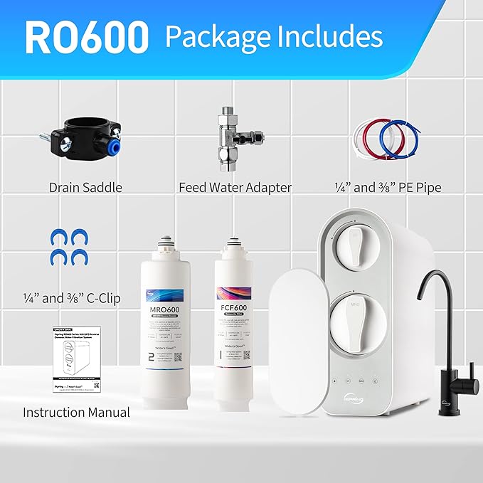 iSpring RO600ORB Tankless Reverse Osmosis System Under Sink, 600 GPD Fast Flow RO System, 2.5:1 Pure to Drain Ratio RO Water Filter System, Oil Rubbed Black Faucet, White iSpring