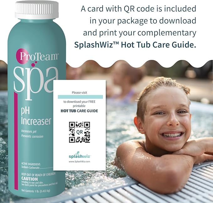 ProTeam Spa pH Increaser for Hot Tub - pH Up Hot Tub pH Increaser - with SplashWiz Hot Tub Chemicals Care Guide e-Book - Made in USA (1 lb) SplashWiz%E2%84%A2