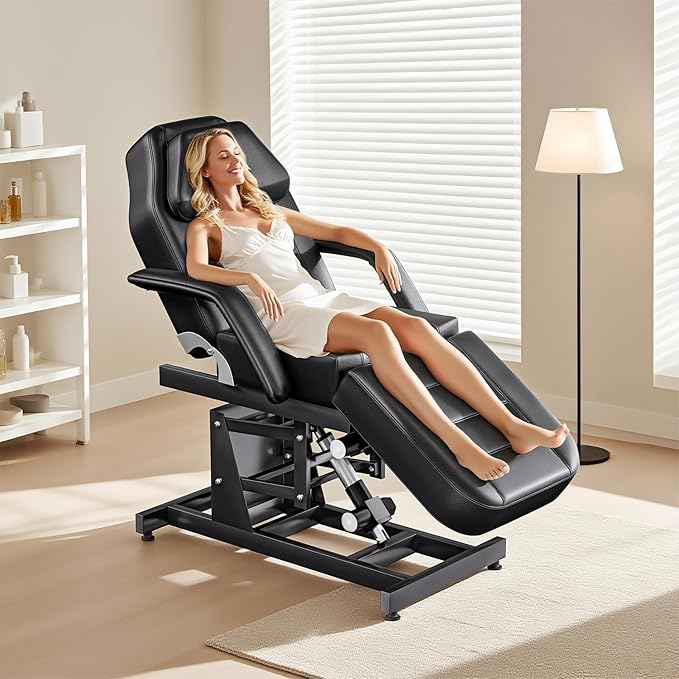 Stationary Massage Table with Memory Foam, Massage TattooTable with Adjustable Height, Facial Bed for Esthetician, PU Leather for Physical Therapy & Spa (Metal/ 3 Molds-1-Black, 40''L x 21''W) Kick Boosters