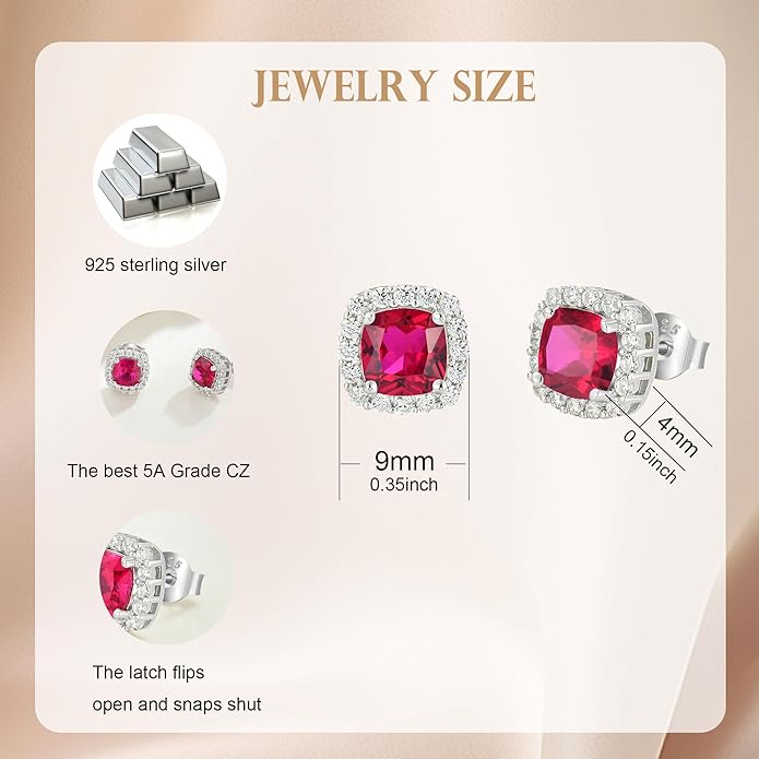 Women's Earrings 925 Sterling Silver Square Halo Stud Earrings With 5A Cubic Zirconia Birthstone Statement Earrings Jewelry Gifts for Women TIMFROZ