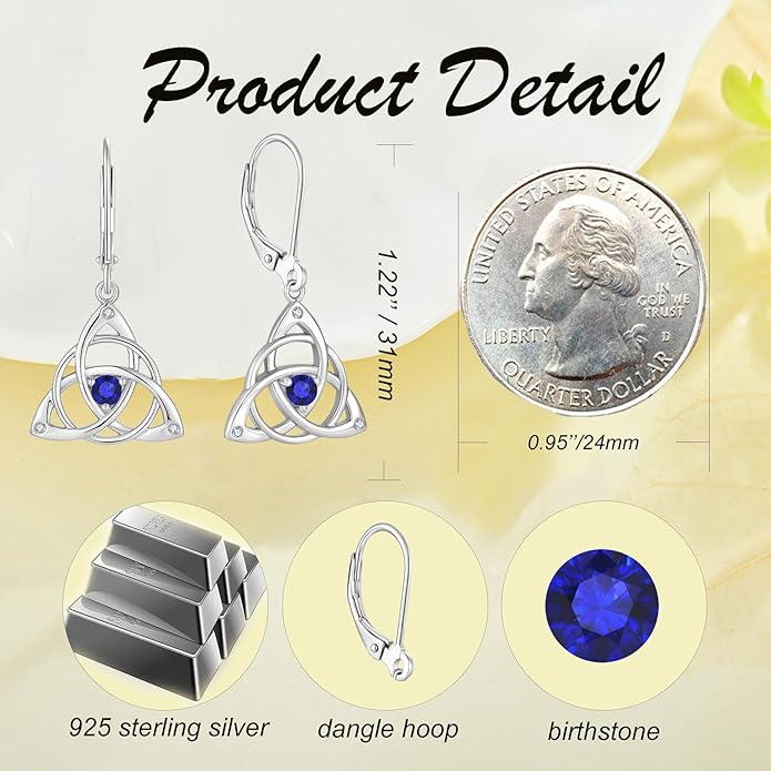 Celtic Knot Earring for Women 925 Sterling Silver Birthstone Earring Trinity Love Knot Earring Jewelry Birthday Christmas Valentine's Day CARICY