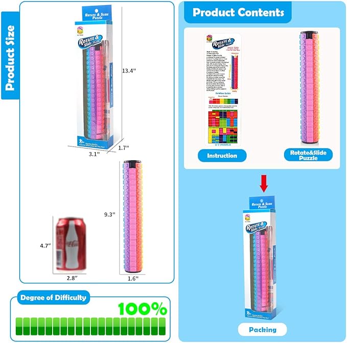 R.Y.TOYS Rotate and Slide Puzzle-Design Patent,Fidget Toys(Restore Order/Create Patterns) 8 Colors,20 Layers-Detach Piece for Quick Play,Brain Teaser,Sensory Toys,Birthday Gifts,Stocking Stuffers