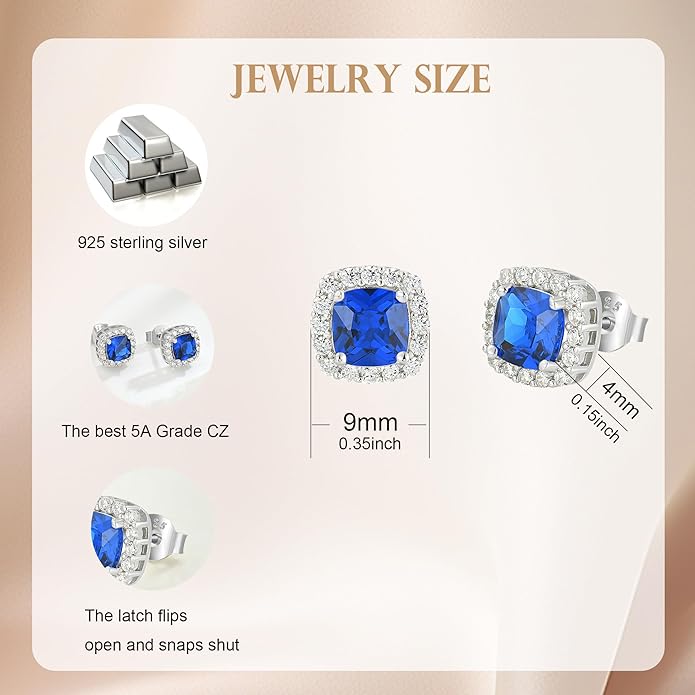Women's Earrings 925 Sterling Silver Square Halo Stud Earrings With 5A Cubic Zirconia Birthstone Statement Earrings Jewelry Gifts for Women TIMFROZ