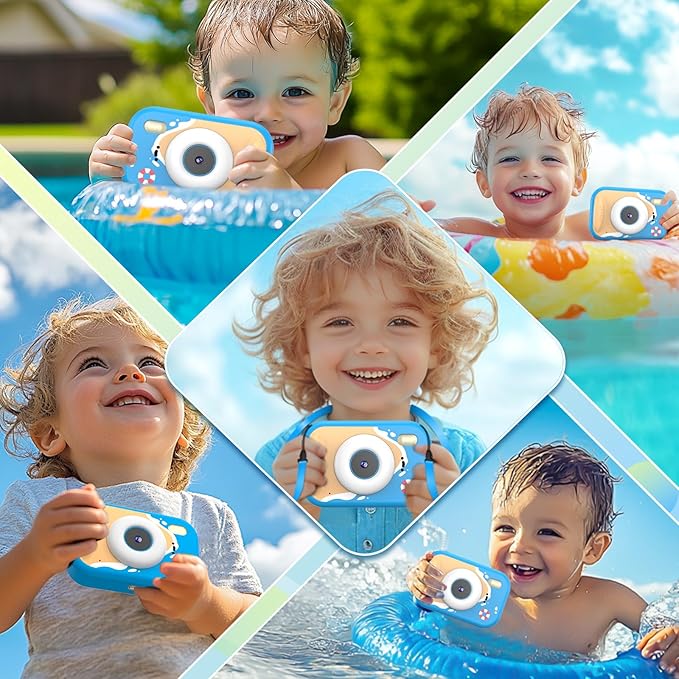 Kids Waterproof Camera, 1080P HD Underwater Digital Camera for Kids Aged 3-12, IP68 Swimming & Snorkeling Toy, ABS Plastic, 32GB Card, Birthday Gift for Children Boys Girls, Blue Kick Boosters