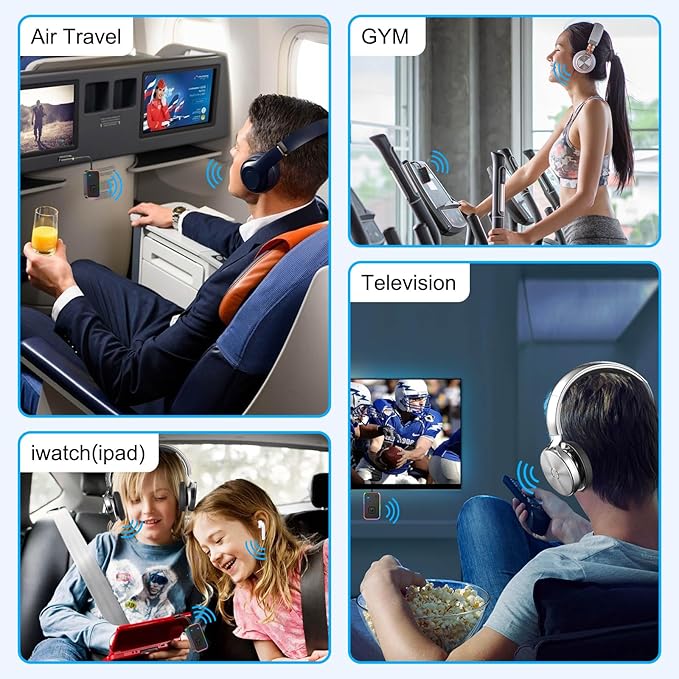 2025 Beeitzie Ultra Airplane Bluetooth 5.4 Transmitter for All Headphones, aptX LL, Supports 2 Headphones/AirPods, Wireless Audio Adapter for in-Flight, TV, Gym, Tablets,Metal Frame Beeitzie