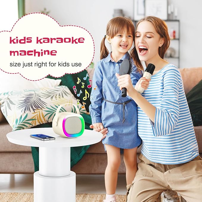 LENRUE Karaoke Machine for Kids, Birthday Gifts for Girls Boys Teens with Wireless Microphone, Colored Lights, Trendy Stuff Gifts for 3, 4, 5, 6, 7, 8, 9, 10 +Year Old (Beige 1 Mic) LENRUE