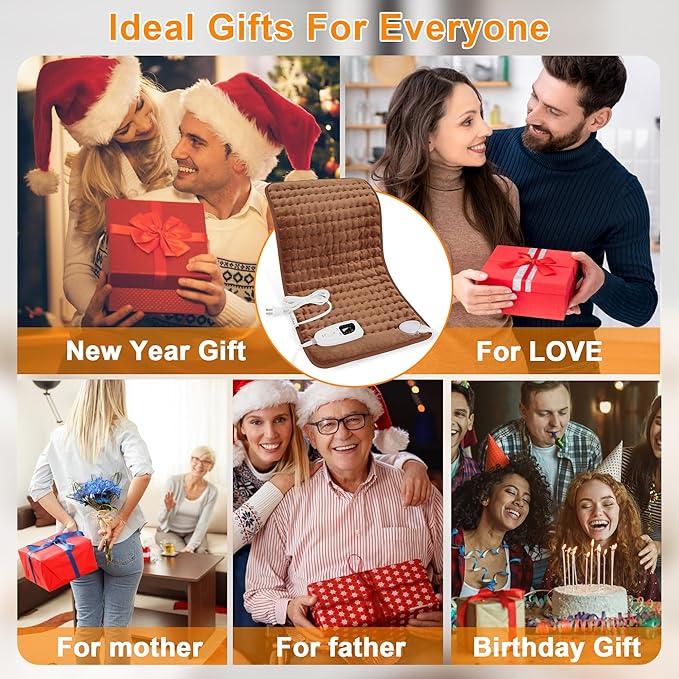 Deepsoon Heating Pad,Electric Heating Pads for Back,Neck,Abdomen,Moist Heating Pad for Shoulder,Knee,Arms,Legs,Dry/Moist Heat & Auto Shut Off,Birthday Gifts for Men and Women,Brown,24x12 Inch Deepsoon