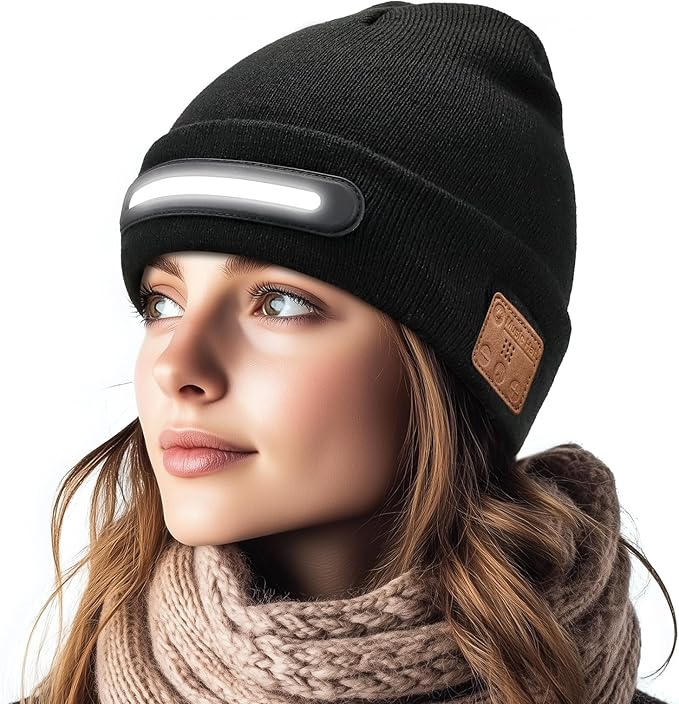 LED Beanie Hat with Bluetooth-Tech Gifts for Men and Women, Wireless Hat Beanie Cap Headlamp Music hat Atapeas