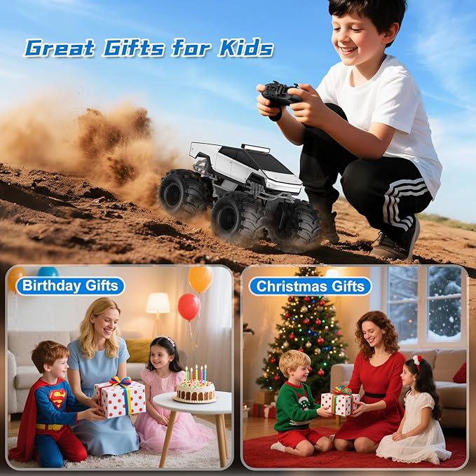 Amphibious Remote Control Car, 1:18 Monster Truck Toys for Boys RC Cars, 2.4 GHz Waterproof RC Trucks, 4WD All Terrain Off-Road Pickup, Kids Christmas Birthday Gifts Present Boys Girls Toys Ages 6+ 1