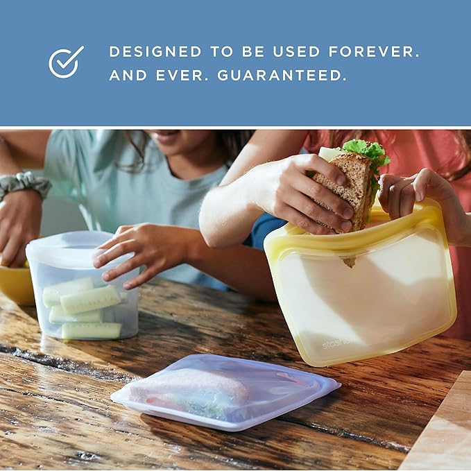 Stasher Premium Silicone Reusable Food Storage Bags, 4-Pack, Sea Spray, Multi-Use Food Storage Bags, Lunch Bag, Travel Containers, BPA Free, Leak-free, Dishwasher-Safe, Eco-friendly Stasher