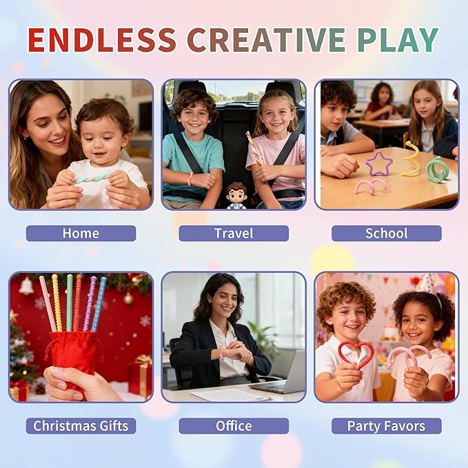 Hepotk Sensory Fidget Sticks - 6PCS Silicone Fidget Toy Pack with Mixed Textures, Random Colors & Styles | Stress Relief Toys for Autistic Kids 3+ & Adults | Must-Have for Travel, School & Home