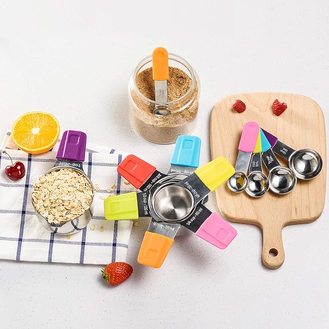 Measuring Cups, U-Taste Magnetic Measuring Cups and Spoons Set of 13 in 18/8 Stainless Steel: 7 Measuring Cups and 5 Measuring Spoons with 1 Professional Magnetic Measurement Conversion Chart U-Taste