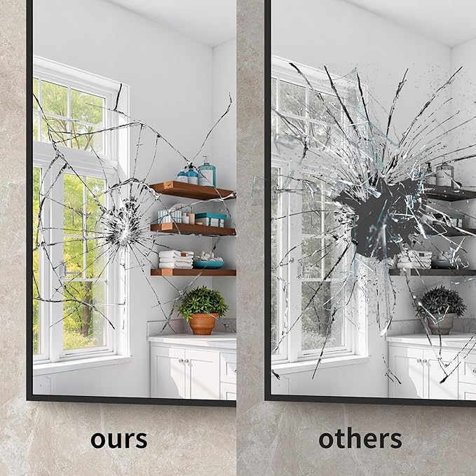 YIROMAN Bathroom Mirror for Wall 48"x36", Large Matte Black Bathroom Mirror with Metal Frame, Rectangular Vanity Mirror with Right Angles, Wall Mirror Hangs Horizontal or Vertical, Shatterproof Kick Boosters