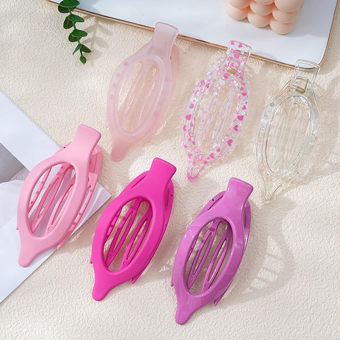 French Flat Hair Clips for Women - 6Pcs Flat Hair Claws for Thin Thick Hair Strong Hold No Slip Grip Hair Claw Clips for Women Girls (Flower (Pink)) AWAYTR