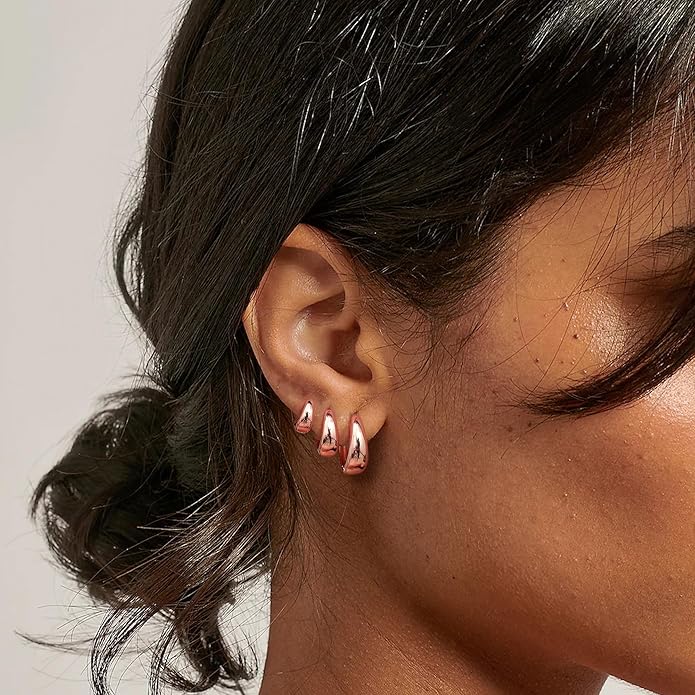 BESTEEL 3Pairs 14K Gold Plated Hoop Earrings Set for Women Chunky Earring Silver Plated Hypoallergenic Small Huggie Hoops Lightweight Tiny Thick Trendy Hoop Earrings Stacks for Multiple Piercing BESTEEL