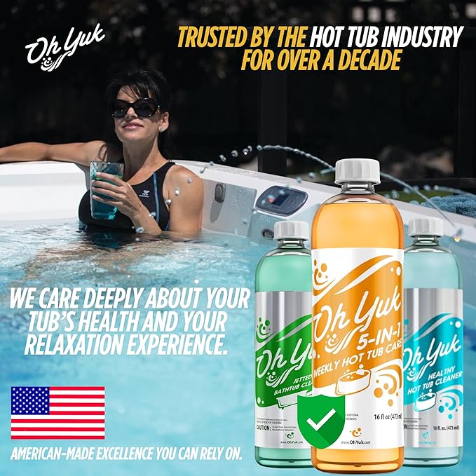 Oh Yuk 5-in-1 Weekly Hot Tub Care – All-in-One Spa Cleaner, Clarifier, Conditioner – Helps Control pH Balance & Combats Buildup – Hot Tub Chemicals for All Types Including Inflatable & Portable –16oz OhYuk