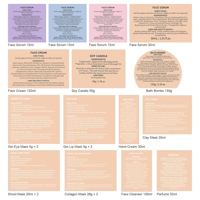 Christmas Gifts for Women, Orange 33 Pcs Facial Kit, Skin Care Gift Set, Self-Care Kit, Spa & Bath & Body Basket Gift, Beauty Bag Set, Collagen Gel Mask, Pampering Kit, Birthday Gift, Mother Day RAROSAACCA