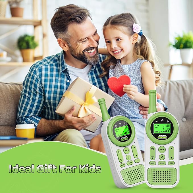 Walkie Talkies for Kids Toys: Toys for 3-12 Year Old Boys Girls - 22 Channels 2 Way Radio Toy with Backlit LCD Flashlight - 3 Miles Range for Outside/Camping/Hiking (2-Pack), Green Ptnerbeh