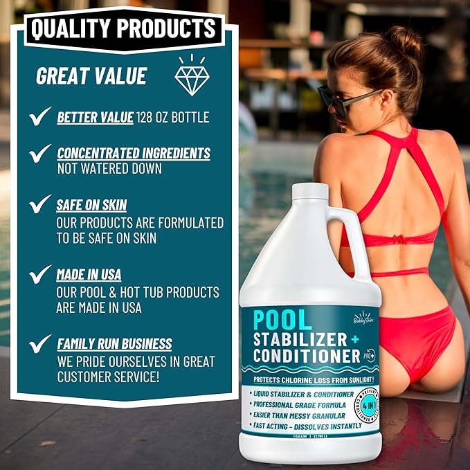 Pool Stabilizer - Cyanuric Acid Pool Stabilizer, Liquid Chlorine Stabilizer for Pool Chemicals, Swimming Pool Conditioner Stabilizer, Pool Stabilizer for Salt Pool & Chlorine, 1 Gallon BubbyShine