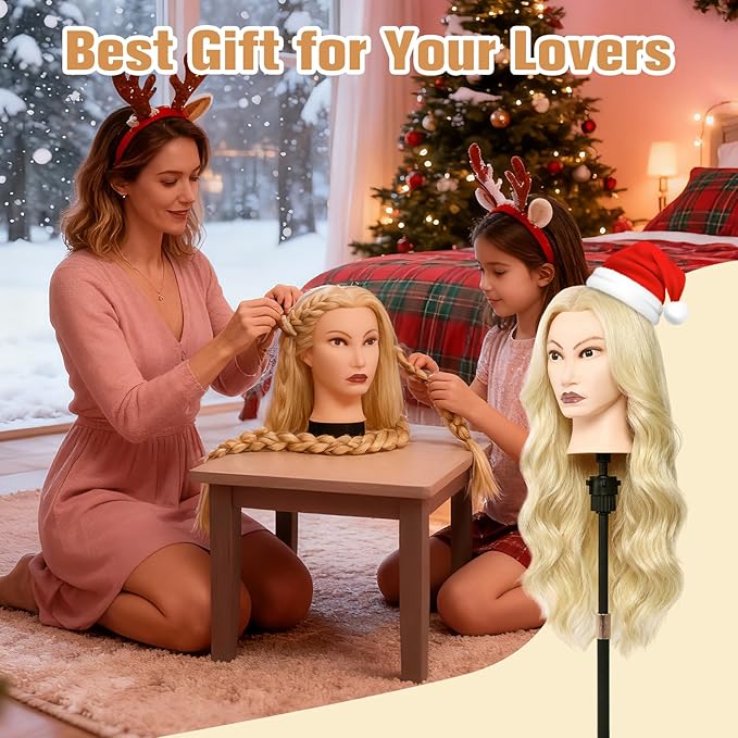 MYSWEETY Mannequin Head Human Hair, 26" Cosmetology Mannequin Head with 80% Human Hair, Doll Head for Hair Styling with Clamp Holder and Tools (White) MYSWEETY