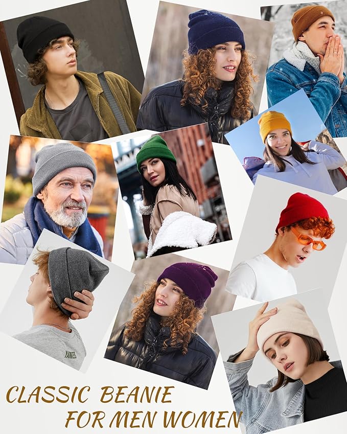 Winter Fleece Lined Beanie for Men Women, 100% Cotton Knit Thick Warm Beanies Hat, Cuffed Fisherman Hats Ski Skull Cap Simapu