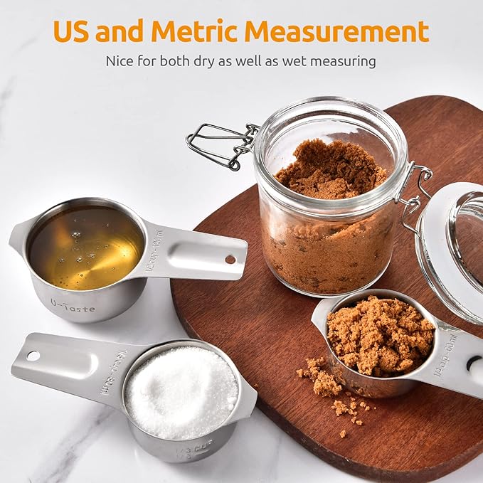 Measuring Cups: U-Taste 18/8 Stainless Steel Measuring Cups Set of 7-Piece: 1/8 Cup, 1/4 Cup, 1/3 Cup, 1/2 Cup, 2/3 Cup, 3/4 Cup, 1 Cup Dry and Liquid Ingredients U-Taste